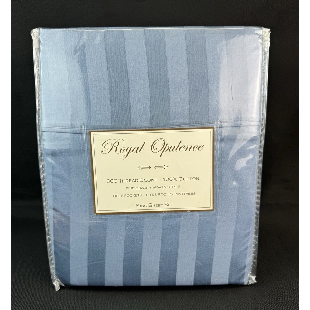 Royal Opulence King Sheet Set 300 Thread Count 100% Cotton Slate Blue Stripes